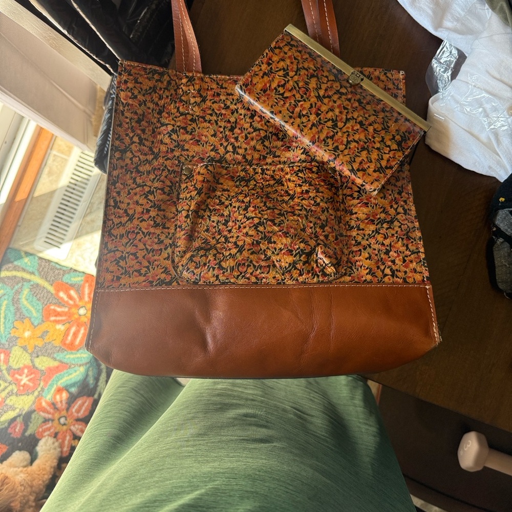 Floral Brown Tote Bag with Matching Wallet